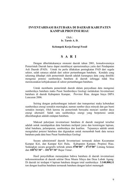 inventarisasi endapan batubara marginal - Pusat Sumber Daya ...