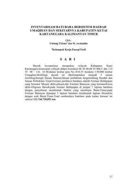 inventarisasi endapan batubara marginal - Pusat Sumber Daya ...