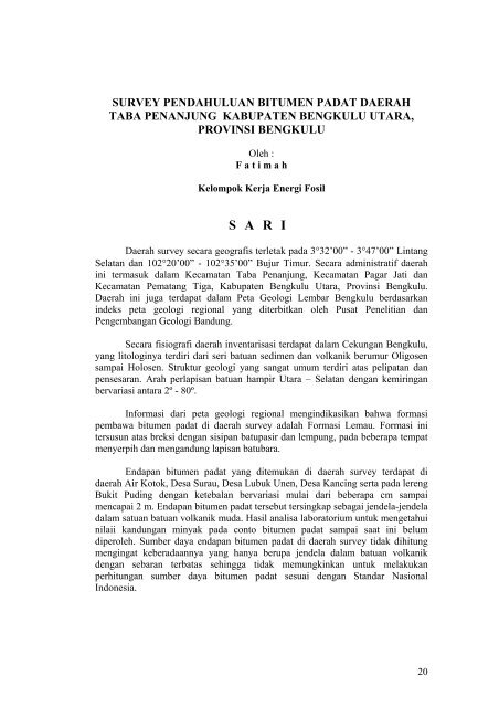 inventarisasi endapan batubara marginal - Pusat Sumber Daya ...