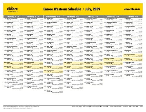 Encore Westerns - July, 2009 Schedule - Starz