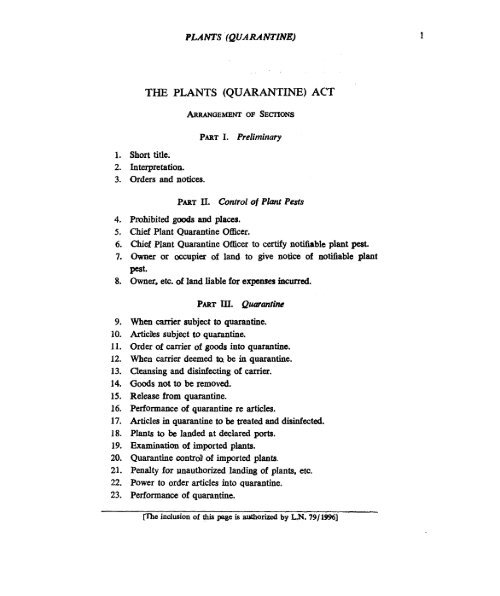 THE PLANTS (QUARANTINE) ACT