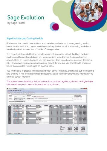 Job Costing Brochure - Sage Evolution