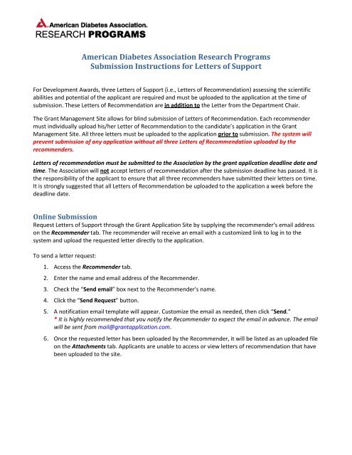 Letters of Recommendation instructions - American Diabetes 
