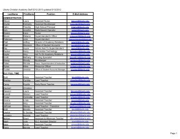 Faculty and Staff Listing 2012-2013 - Liberty Christian Academy