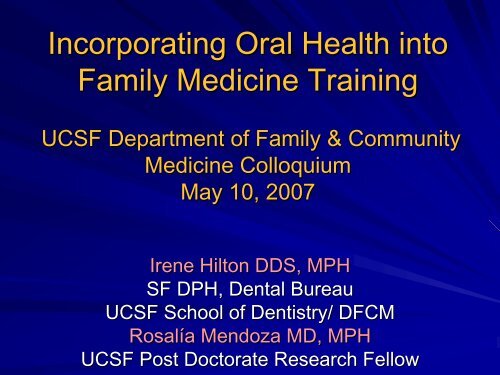 Incorporating Oral Health into Family Medicine Training - Family and ...