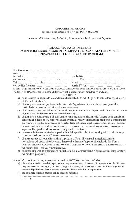 AUTOCERTIFICAZIONE - Camera di Commercio di Imperia