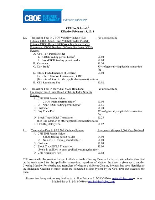 CFE Fee Schedule - CBOE.com