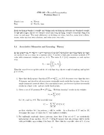 CNS 187 - Neural Computation Problem Sheet 5 Handed out: 10 ...