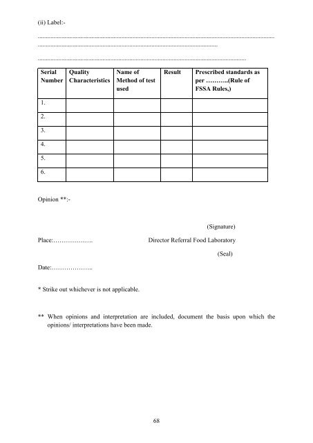 Food Safety and Standards Authority of India Ministry of Health ...