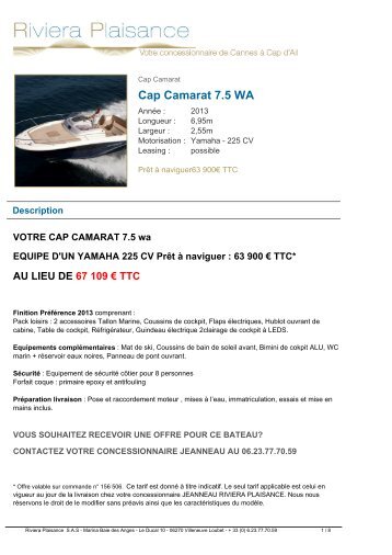Cap Camarat 7.5 WA - Riviera Plaisance