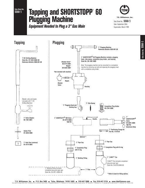 SHORTSTOPPÂ® 60 3 Inch Data Sheet - T.D. Williamson, Inc.