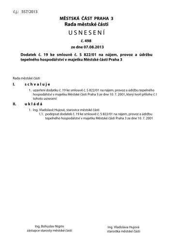 Usnesení č. 498 ze dne 07.08.2013 - Praha 3
