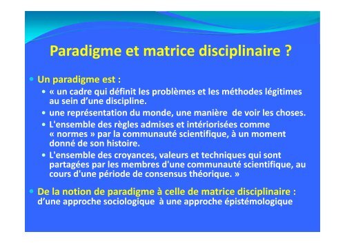 Paradigme et matrice disciplinaire - Le SNEP