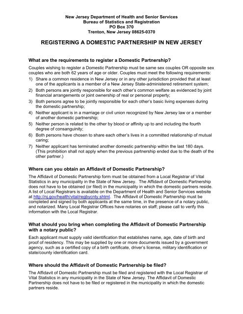 registering a domestic partnership in new jersey - Sandyston ...