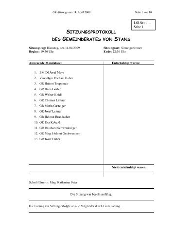 Gemeinderatssitzung am 14.04.2009 (58 KB) - .PDF - Stans