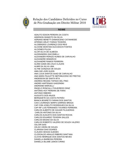 RelaÃ§Ã£o dos Candidatos Deferidos no Curso de PÃ³s-GraduaÃ§Ã£o em ...