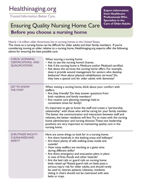 Finding Quality Nursing Home Care - Health in Aging