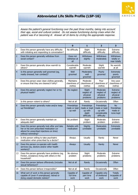 Abbreviated Life Skills Profile (LSP-16) - GP Psych Support