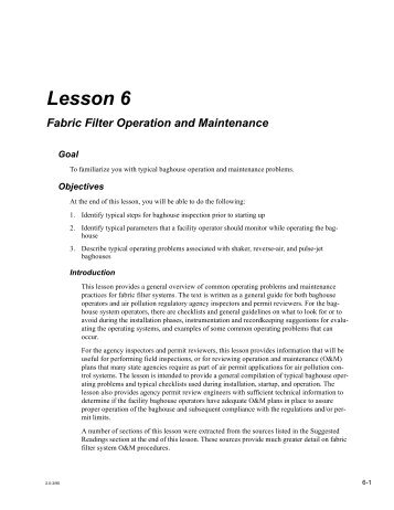 Lesson 6 Fabric Filter Operation and Maintenance - Neundorfer, Inc.