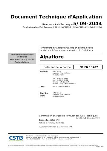 Document Technique d'Application Alpaflore - Axter