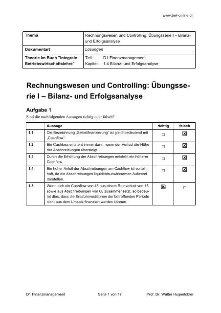 Aufgabensammlung I - LÃ¶sungen - BWL-Online