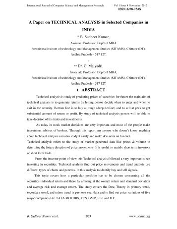 A Paper on TECHNICAL ANALYSIS in Selected Companies ... - ijcsmr