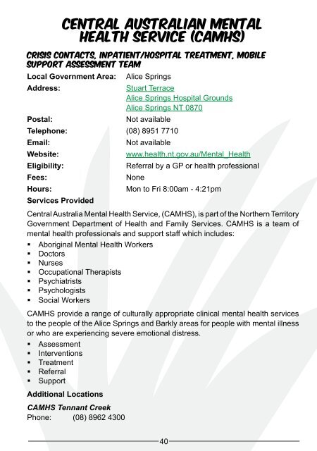 Alcohol and Other Drug AND Mental Health Services Directory