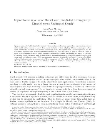 Segmentation in a Labor Market with Two-Sided Heterogeneity - IDEA