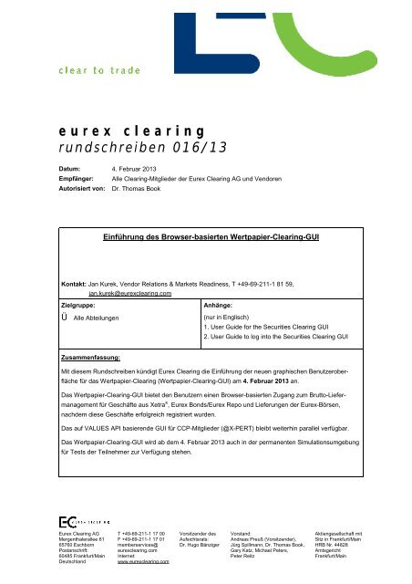 eurex clearing rundschreiben 016/13 - Eurex Group