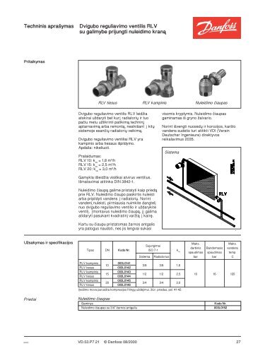 Techninis apraÁymas Dvigubo reguliavimo ventilis RLV ... - Danfoss