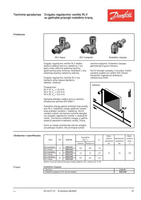 Techninis apraÁymas Dvigubo reguliavimo ventilis RLV ... - Danfoss