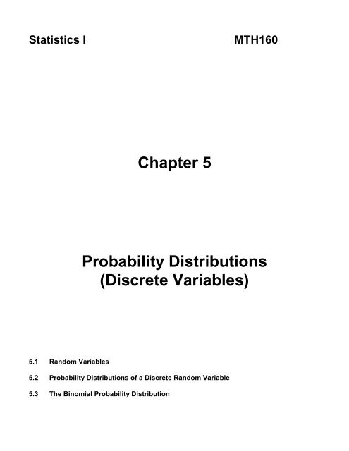 Chapter 5 Probability Distributions (Discrete Variables)