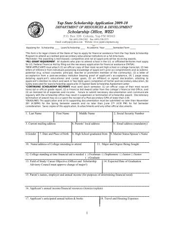 Yap State Scholarship Application 2007-08 - Yap State Government
