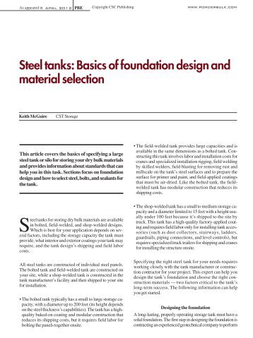 Steel tanks - Powder and Bulk Engineering Magazine
