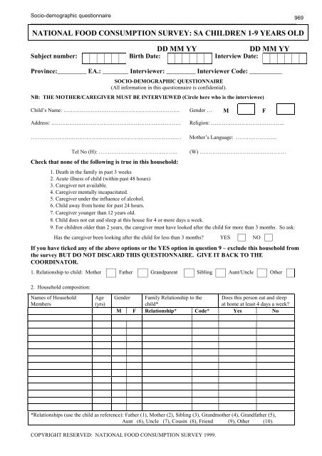 Socio-Demographic Questionnaire - SA HealthInfo