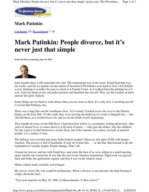 Mark Patinkin: People divorce, but it's never just ... - South County Fun