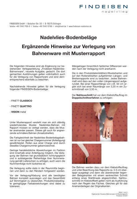 Nadelvlies-Bodenbeläge Ergänzende Hinweise ... - Findeisen GmbH