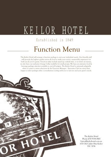 FUNCTION MENU - Keilor Hotel