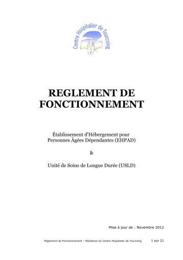 reglement de fonctionnement - Centre Hospitalier de Tourcoing