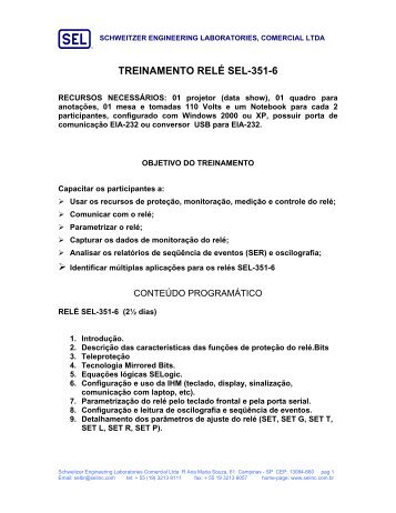 TREINAMENTO RELÃ SEL-351-6