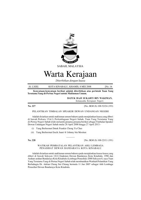 Warta Kerajaan - Sabah