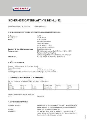 SICHERHEITSDATENBLATT HYLINE HLU-32 - HOBART GmbH