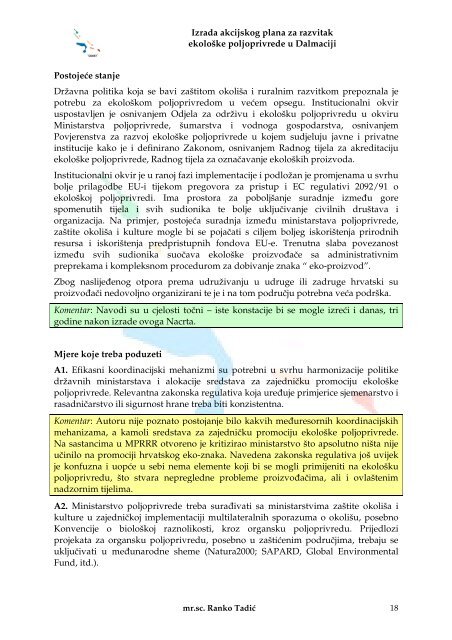 Akcijski plan za ekoloÅ¡ku poljoprivredu i proizvodnju hrane u Dalmaciji