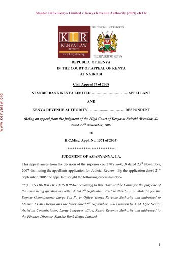 Stanbic Bank Kenya Limited v Kenya Revenue Authority [2009 ...