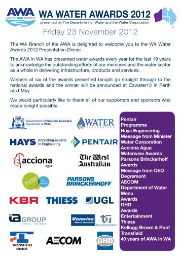 WA WATER AWARDS 2012 - Australian Water Association