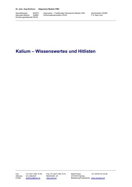 Kalium – Wissenswertes und Hitlisten - Ever - Dr. med. Jürg Eichhorn