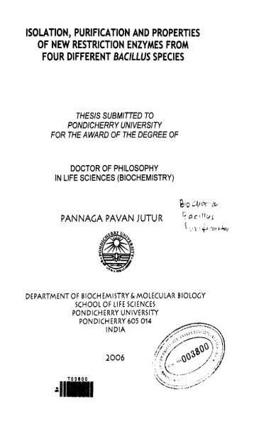 isolation, purification and properties of new restriction enzymes from ...