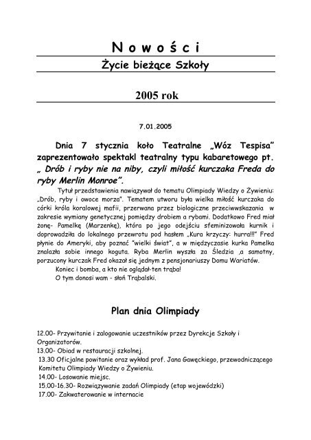 N owo Å ci Å»ycie bieÅ¼Äce SzkoÅy 2005 rok