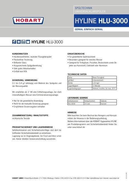 HYLINE HLU-3000 - HOBART GmbH