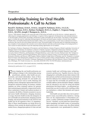 Leadership Training for Oral Health Professionals: A Call to Action